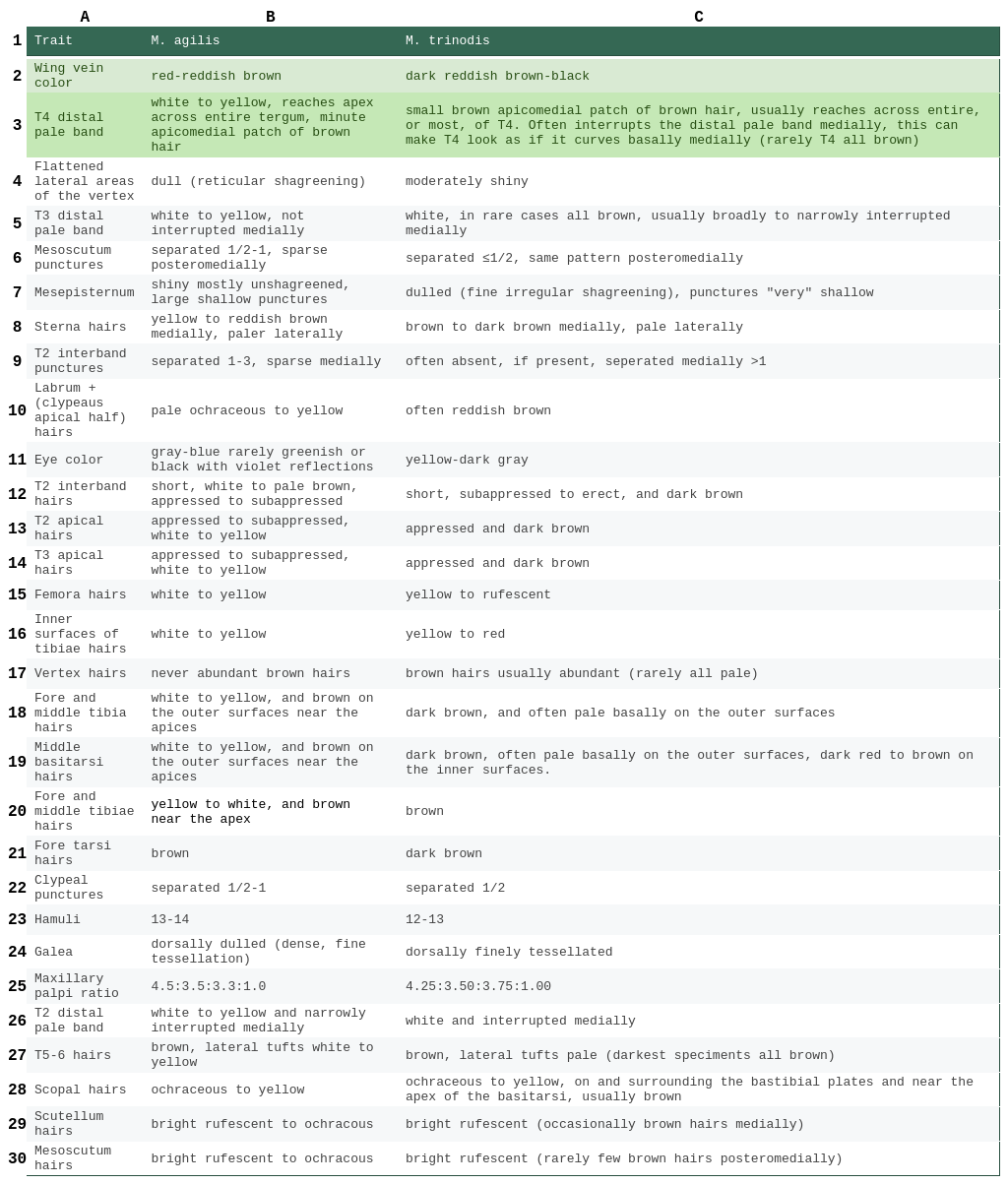 Melissodes agilis vs. Melissodes trinodis table female
